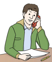 Grafik: Ein Mann sitzt am Schreibtisch und telefoniert