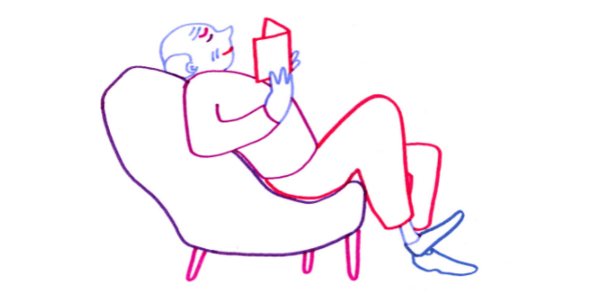 Illustration Mann liest auf Sessel