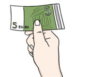 Grafik: eine Hand hält einen Geldschein